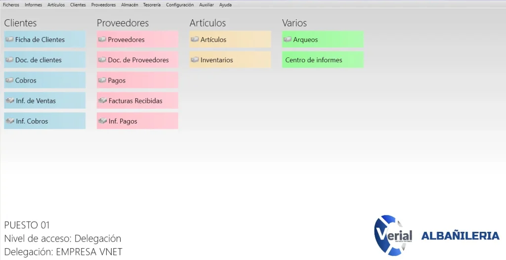 Software de gestión para albañilería – panel principal con facturación, presupuestos de obra y control de materiales