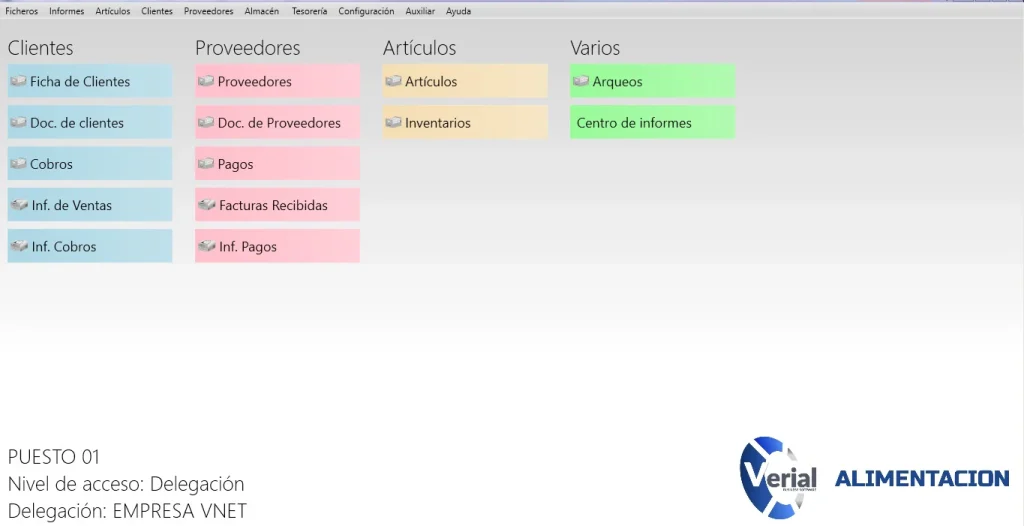Software de gestión para alimentación – panel principal con facturación, control de lotes y TPV integrado