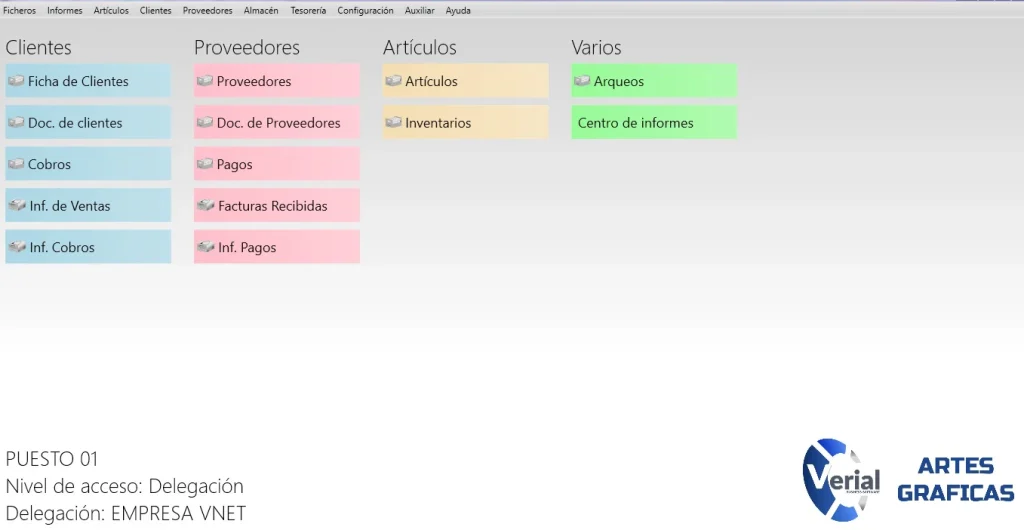 Software de gestión para artes gráficas – panel principal con presupuestos de imprenta, facturación y TPV