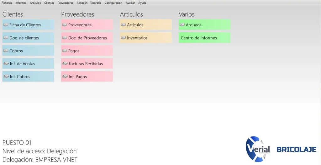 Software de gestión para bricolaje – panel principal con TPV, miles de referencias y control de stock por ubicación