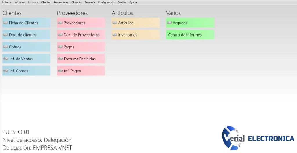 Software de gestión para tiendas de electrónica – panel principal con números de serie, garantías, órdenes de taller y TPV