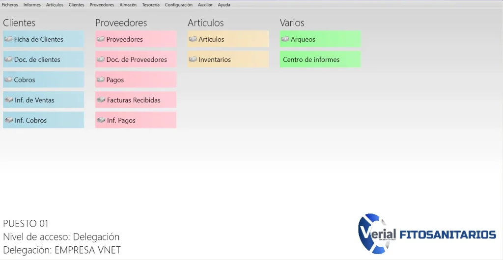 Software de gestión para fitosanitarios – panel principal con trazabilidad de lotes, caducidades y facturación