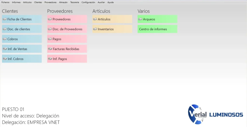 Software de gestión para empresas de luminosos – panel principal con venta, instalación, presupuestos y facturación