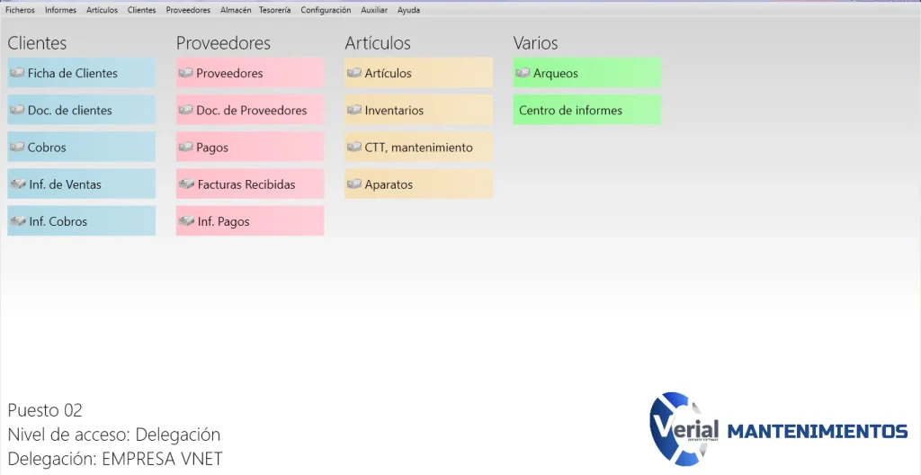 Software de gestión para empresas de mantenimientos – panel principal con contratos, facturación periódica y visitas técnicas