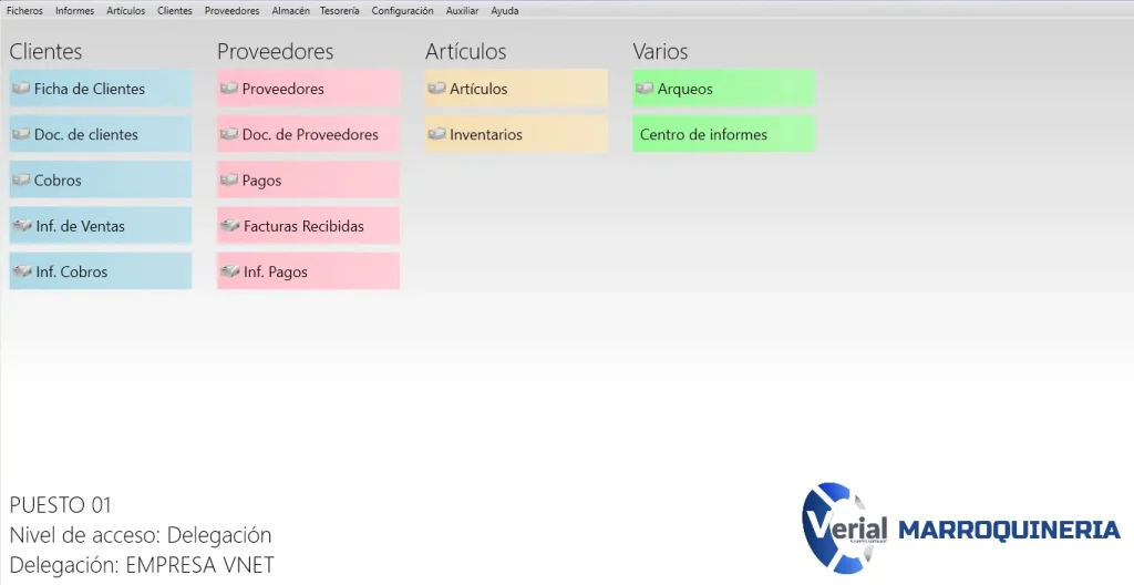 Software de gestión para empresas de marroquinería – panel principal con composición de artículos, TPV y facturación