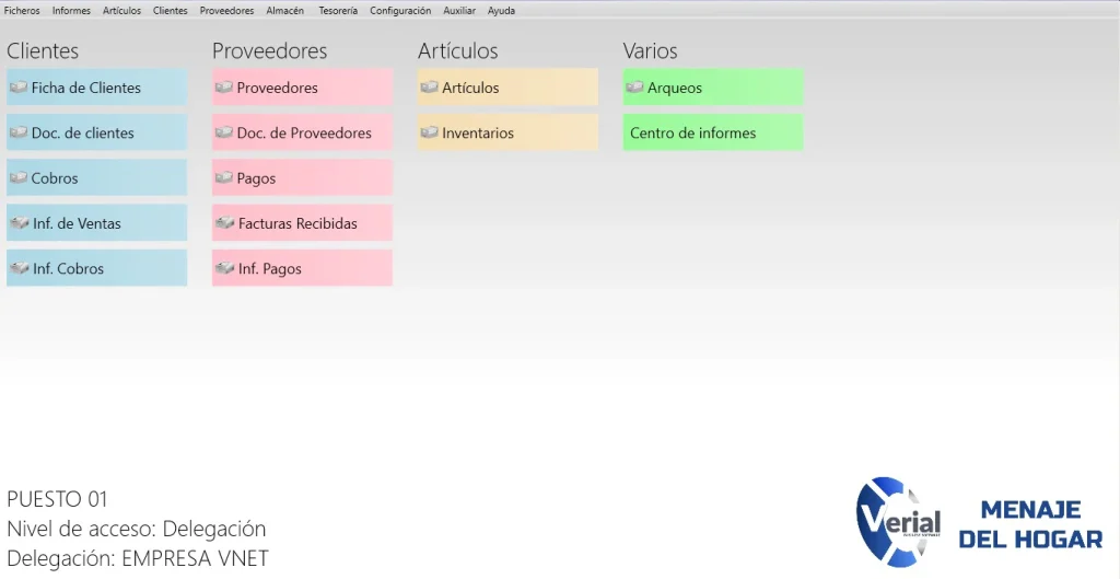 Software de gestión para tiendas de menaje del hogar – panel principal con TPV, números de serie, garantías y facturación