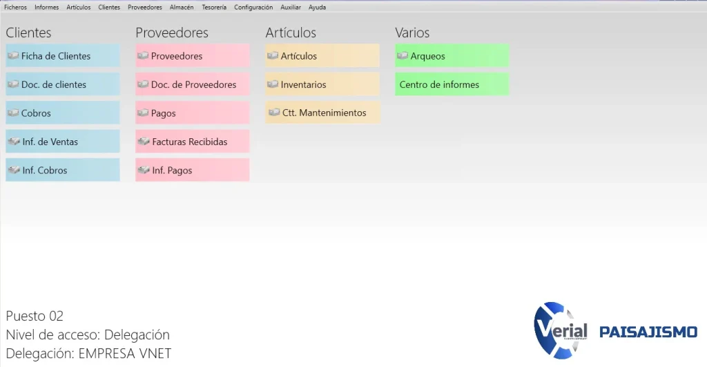 Software de gestión para empresas de paisajismo – panel principal con órdenes de trabajo, contratos de mantenimiento y facturación