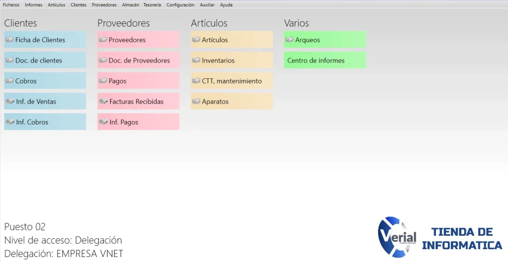 Software de gestión para tiendas informáticas – panel principal con TPV, órdenes de trabajo, kits y facturación