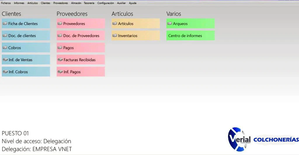 Software de gestión para colchonerías – panel principal con catálogo de colchones, TPV y facturación