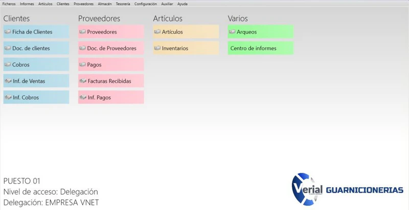 Software de gestión para guarnicionerías – panel principal con elaboración, descuento de materia prima, TPV y facturación